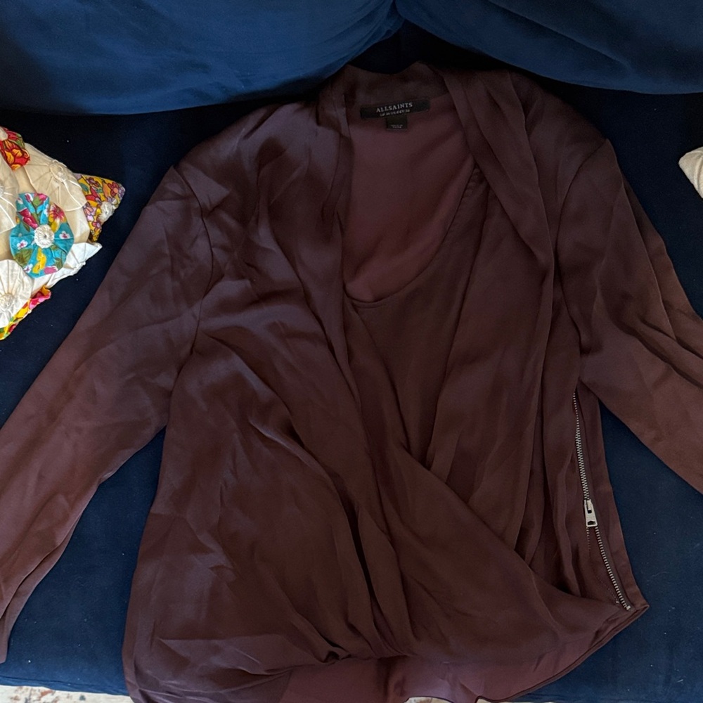 AllSaints deep red Drape Blouse